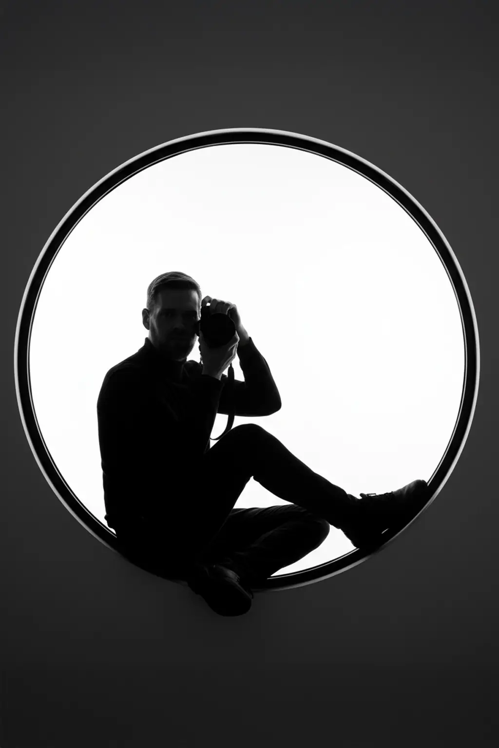 Jovan Ristić, silhouette portrait with camera